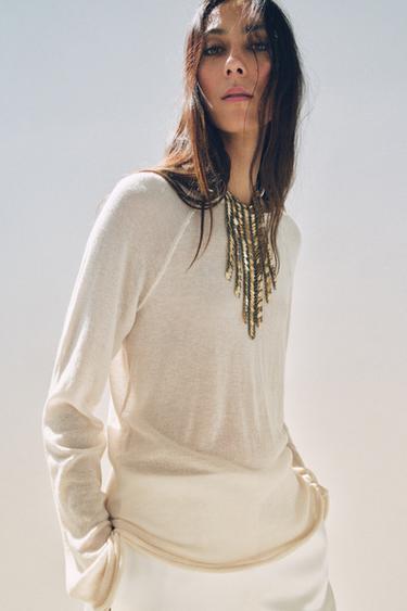 WOOL LONG SLEEVE T-SHIRT - Ecru by Zara