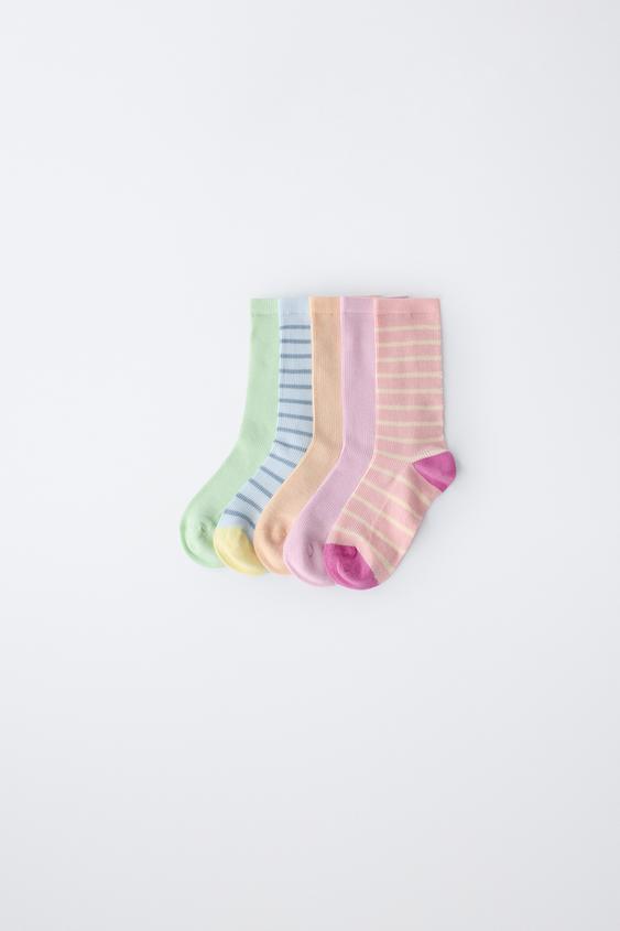 PACK CINCO CALCETINES ALTOS RAYAS - Multicolor de Zara - Imagen 0