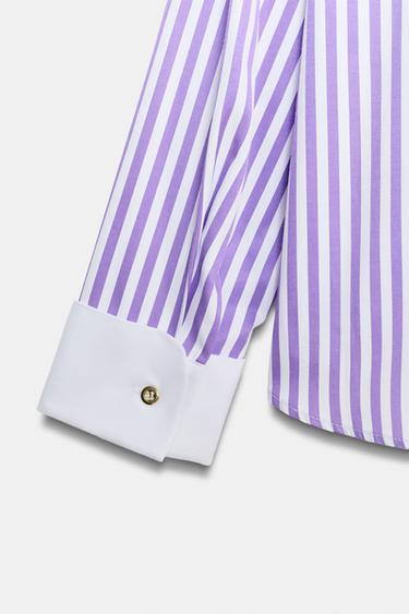 CHEMISE EN POPELINE À RAYURES - Lilas / Blanc de Zara - Image 9