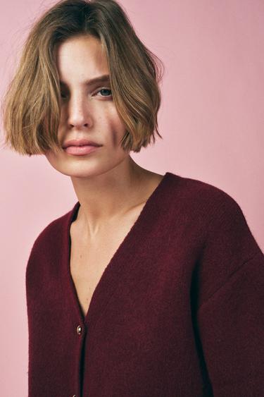 PLAIN KNIT CARDIGAN - Burgundy by Zara - Image 0