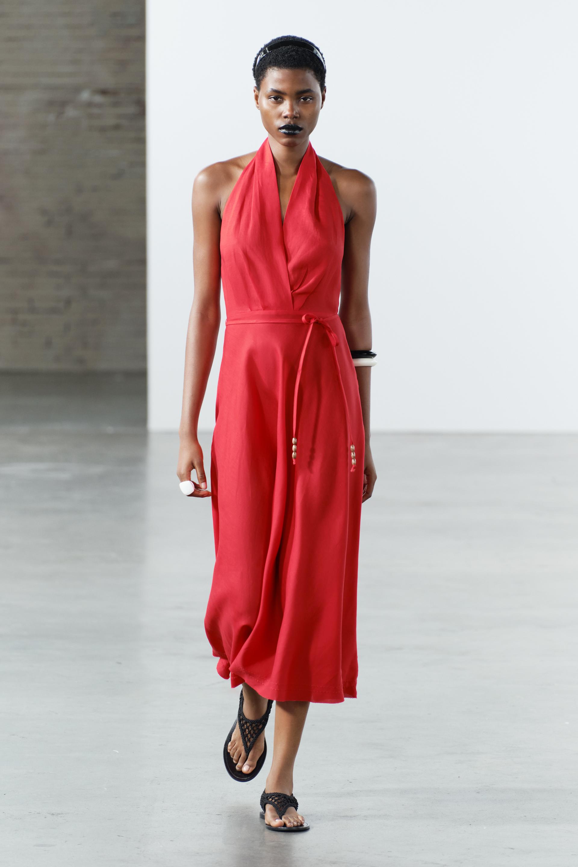 ZW COLLECTION HALTER MIDI DRESS - Red | ZARA India