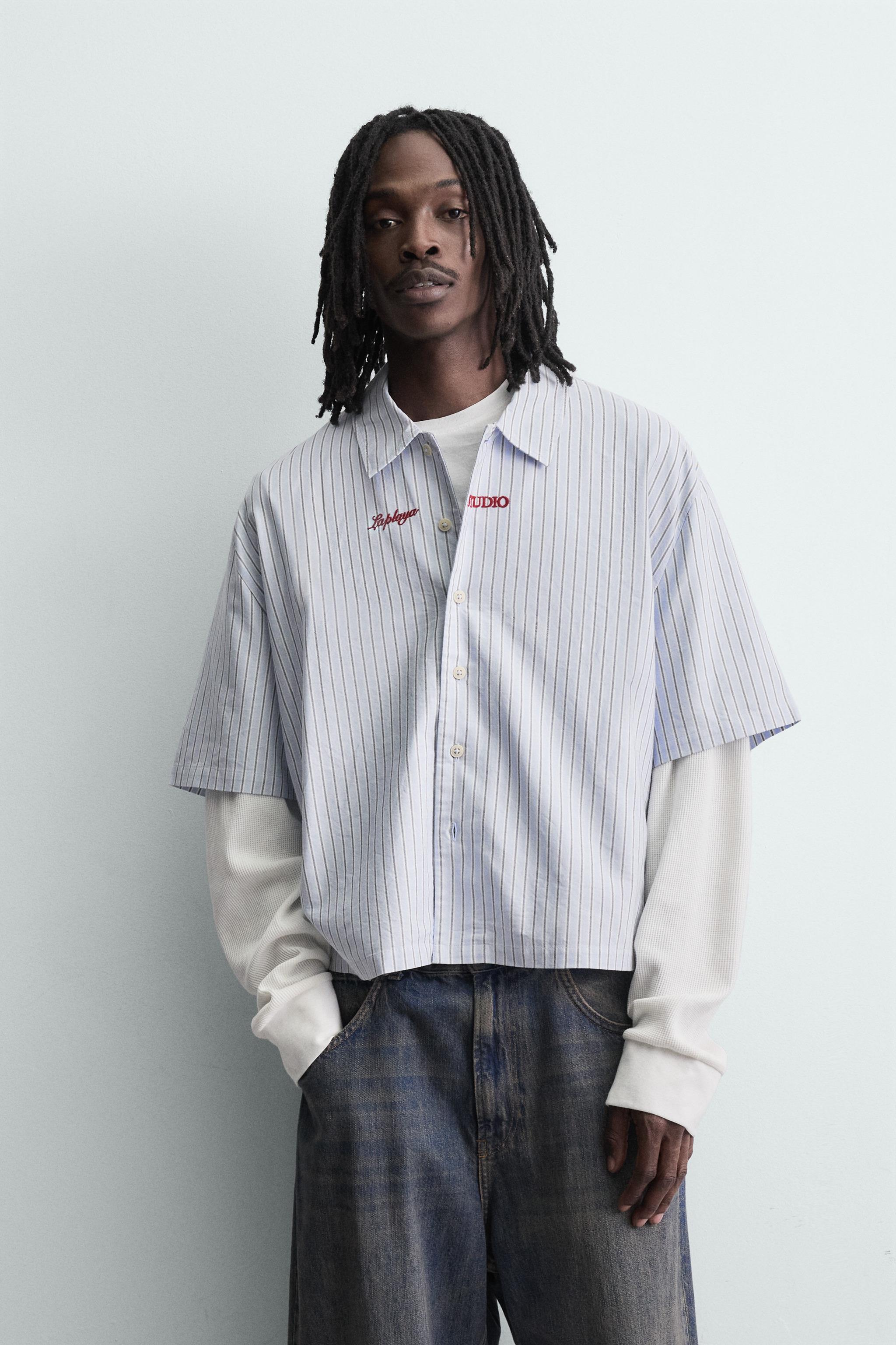 DOUBLE EFFECT SLEEVE STRIPED SHIRT - Blue | ZARA Canada