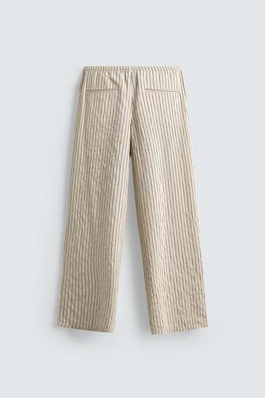 STRIPED WRINKLED-EFFECT FLOWING TROUSERS - Ecru by Zara - Image 7