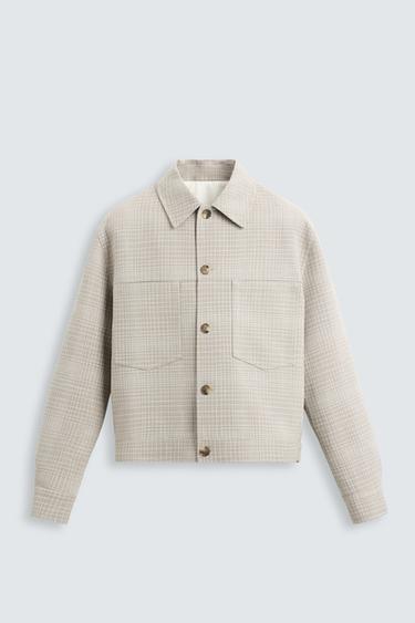 CAZADORA CROPPED FIT CUADROS - Beige de Zara