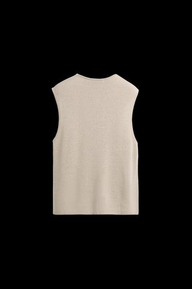 Zara LINEN KNIT T-SHIRT - Light beige