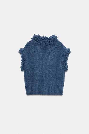 TOP EN MAILLE À FRANGES - Bleu de Zara - Image 1