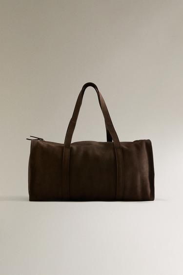 Zara FADED LEATHER TRAVEL BAG - Brown