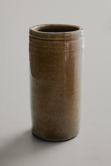 TALL CYLINDRICAL VASE - Brown by Zara