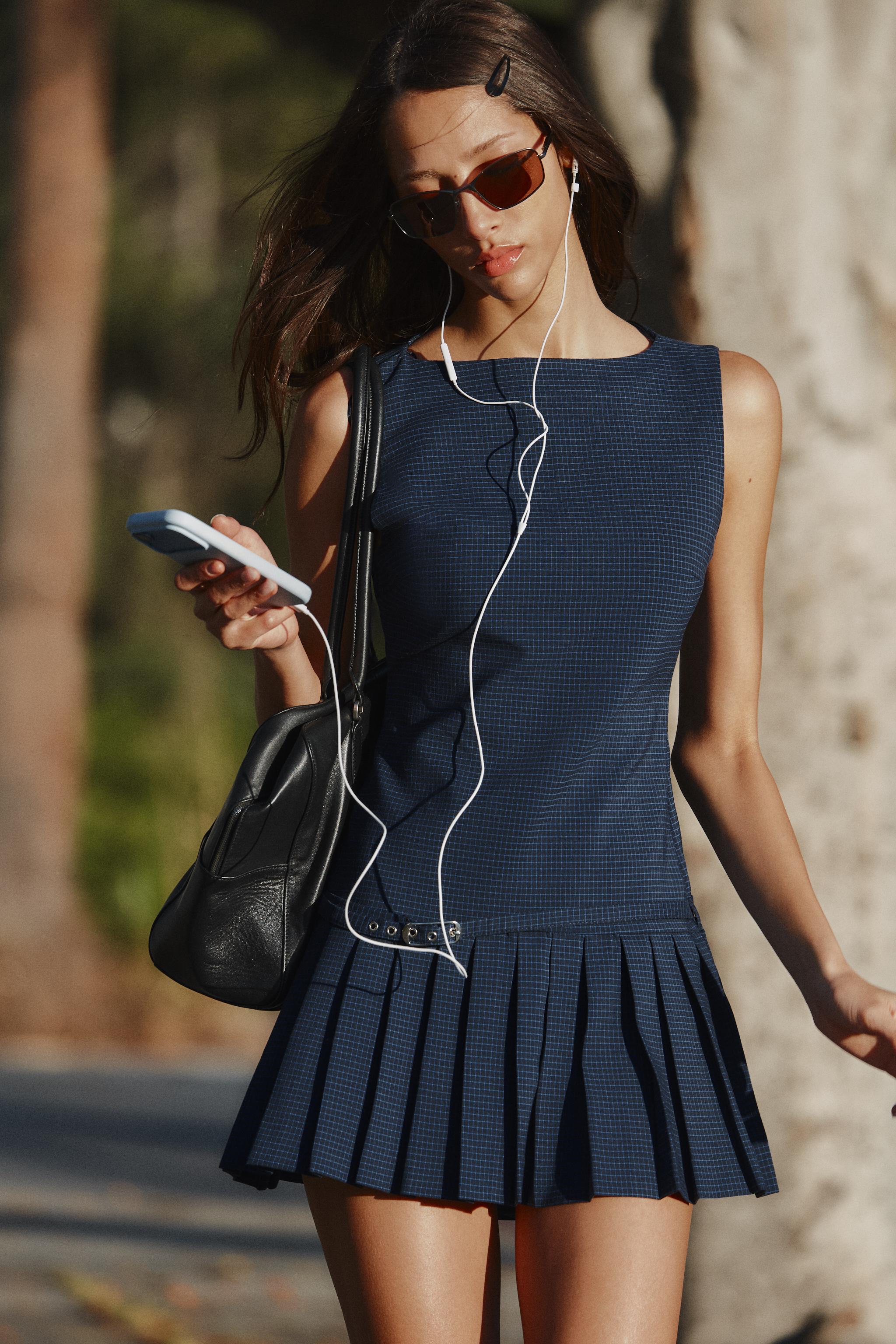 Plaid Pleated Mini Dress by Zara