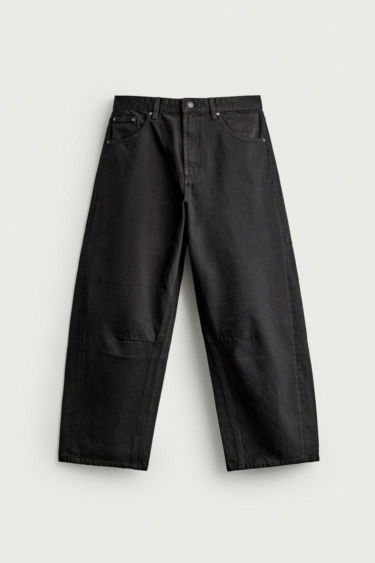 DRAWSTRING BARREL FIT PANTS — Black
