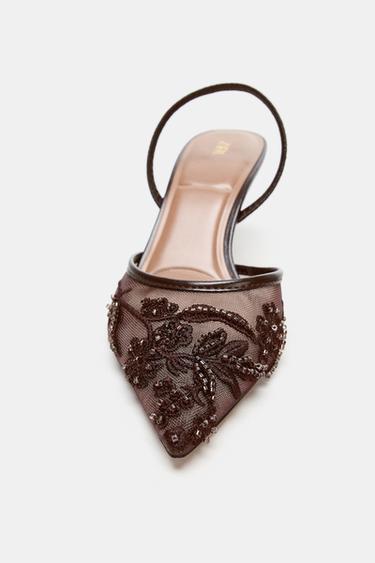 CHAUSSURES À TALONS EN MESH BRILLANTES - Marron de Zara - Image 2