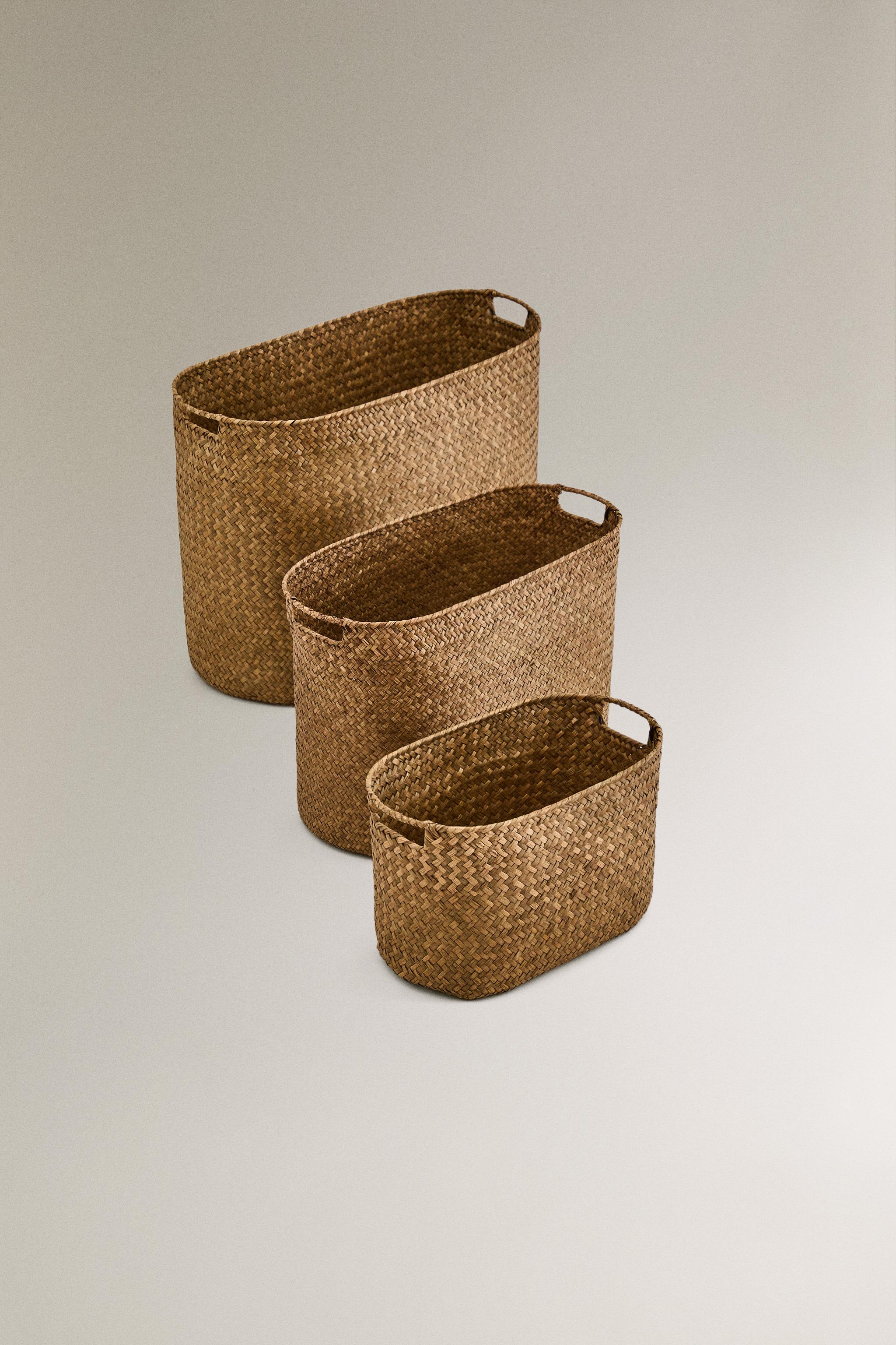 OVAL BASKET WITH HANDLES — Light beige