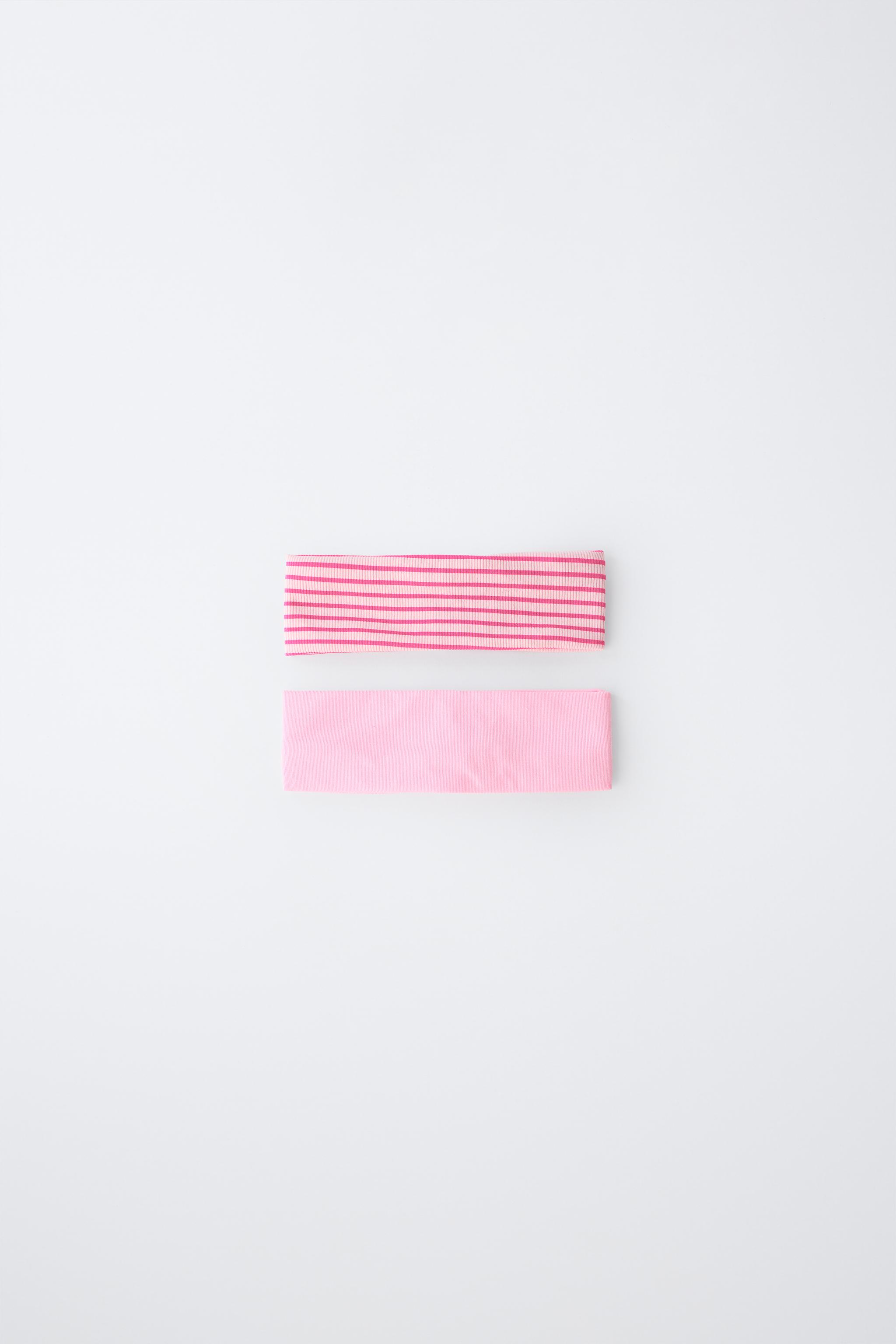 TWO-PACK OF STRIPED STRETCH HEADBANDS — Light pink