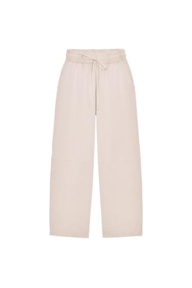 HEAVY COTTON WIDE-LEG TROUSERS - Light mink by Zara