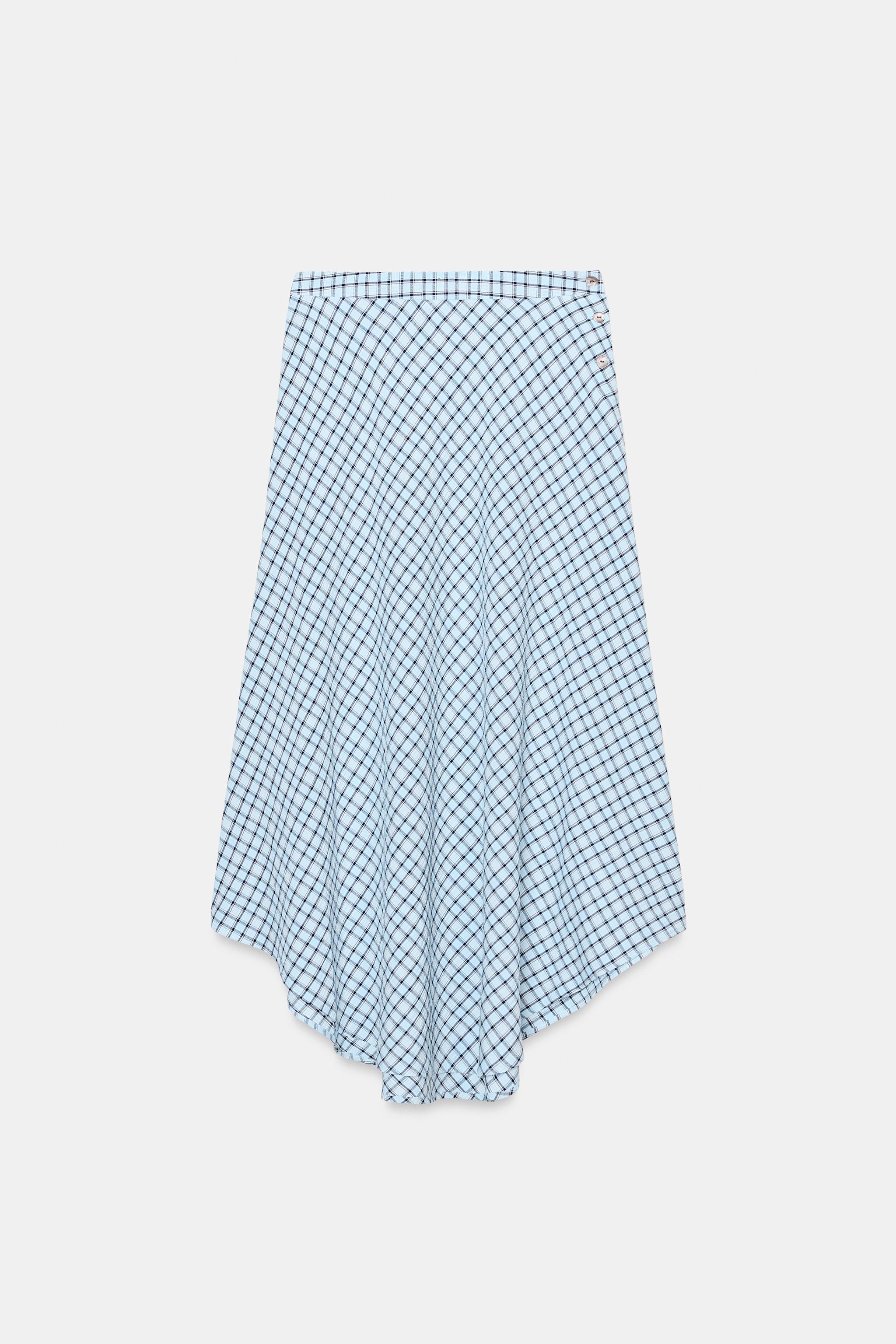 ASYMMETRIC PLAID MIDI SKIRT