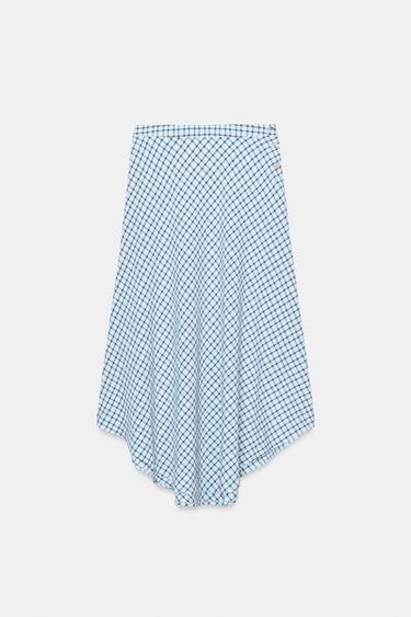 ASYMMETRIC CHECK MIDI SKIRT - Blue/White by Zara - Image 7