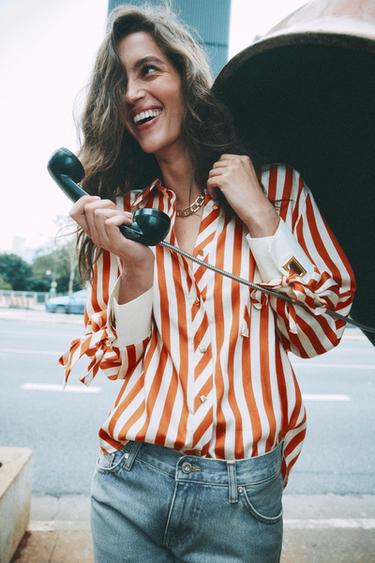 CAMISA RAYAS LAZOS - blanco-naranja de Zara