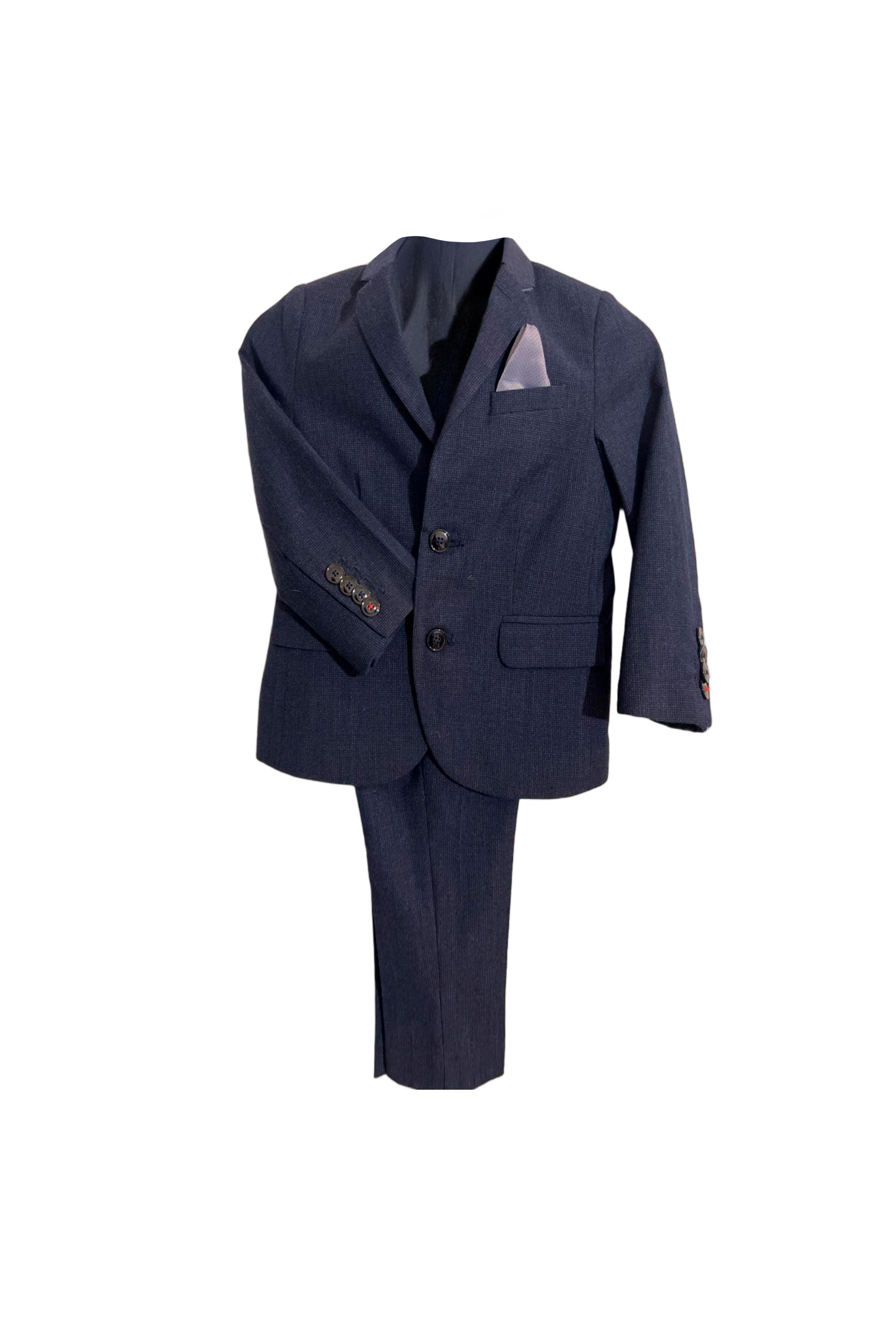 ZARA KIDS BOYS NAVY TEXTURED SUIT SET POCKET SQUARE SIZE 4 104CM