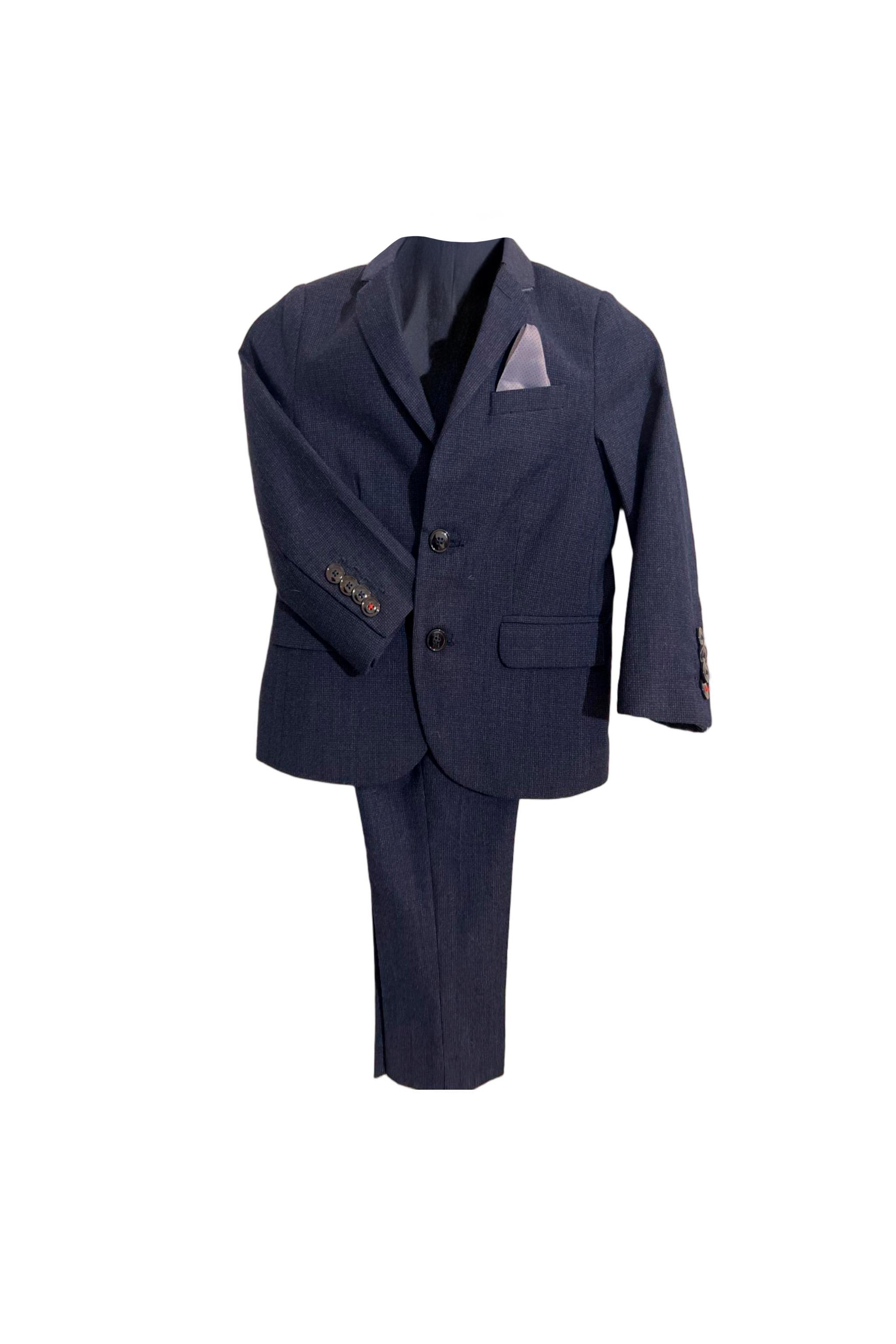 ZARA KIDS BOYS NAVY TEXTURED SUIT SET POCKET SQUARE SIZE 4 104CM