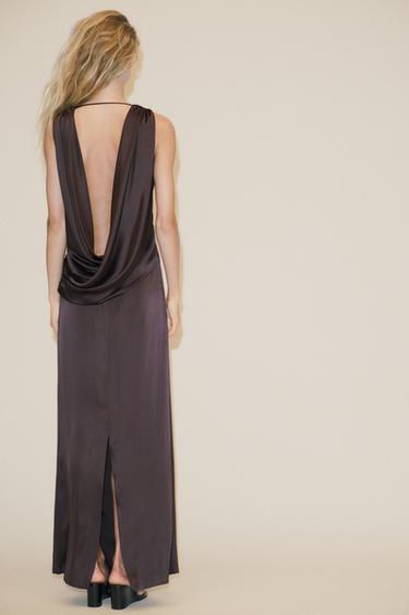 OPEN BACK SATIN LONG DRESS - Dark brown by Zara - Image 6