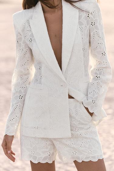 PERFORATED EMBROIDERY BLAZER - Oyster-white by Zara - Image 2