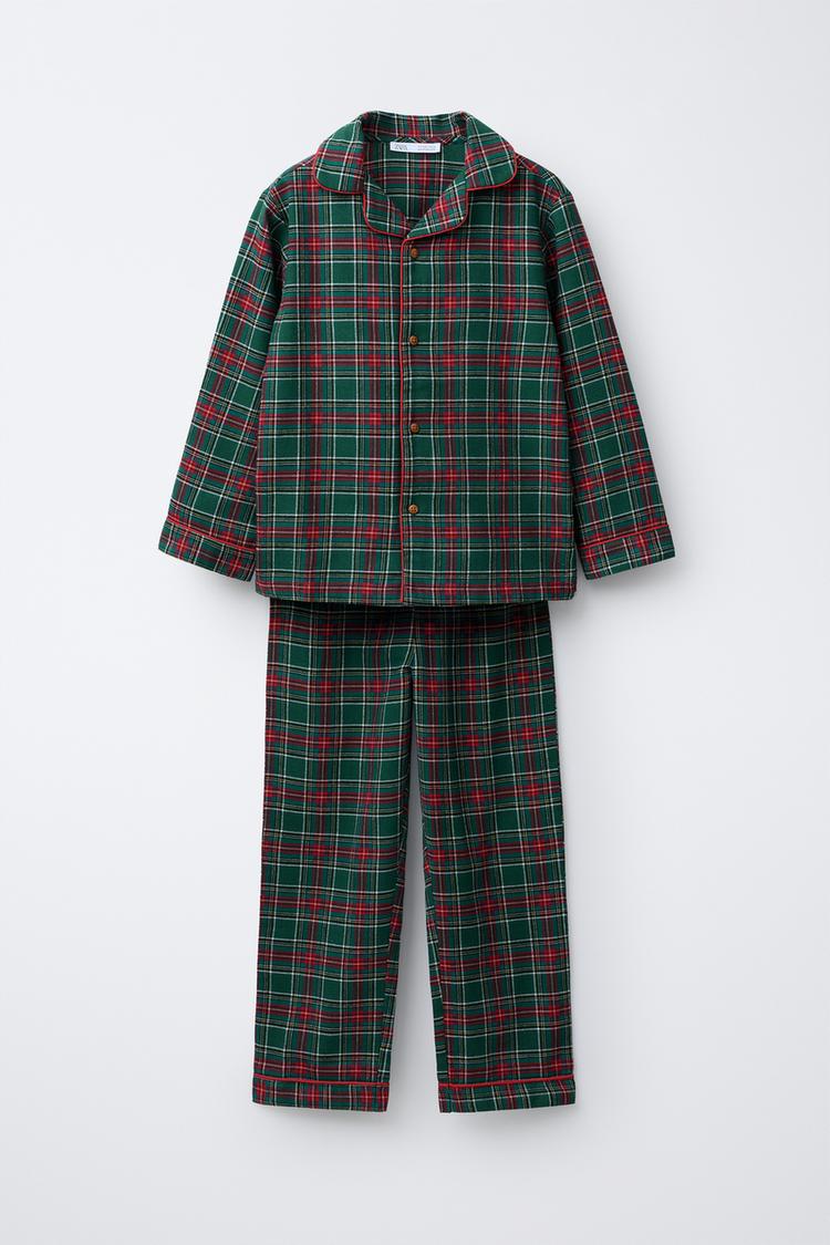 AGES 6-14 CHECK FLANNEL PYJAMAS Green ZARA India
