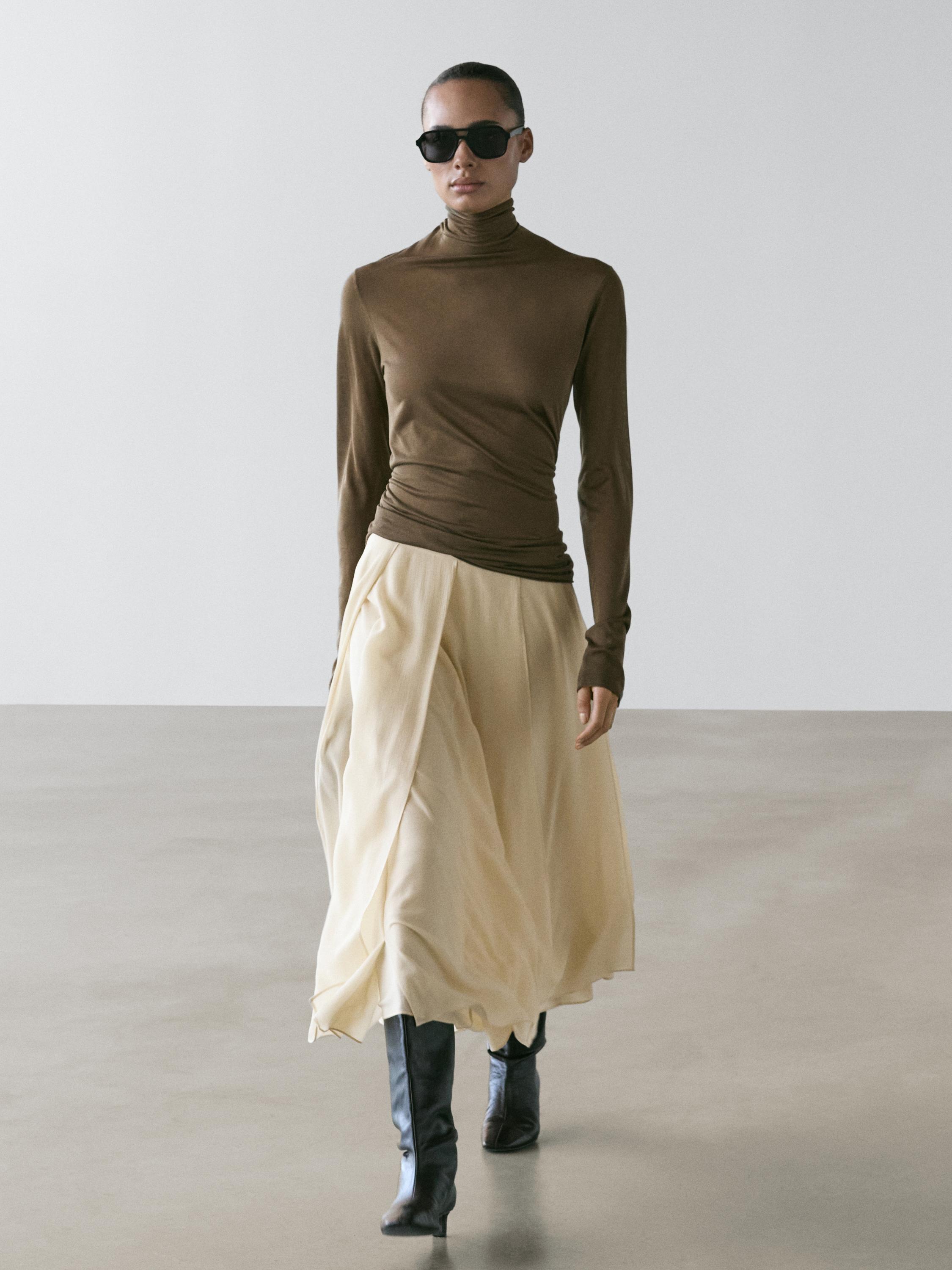 Jupe midi fluide à volants