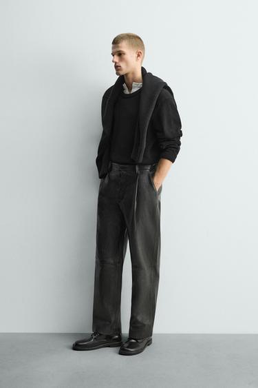 LEATHER STRAIGHT-LEG TROUSERS - Black by Zara - Image 3