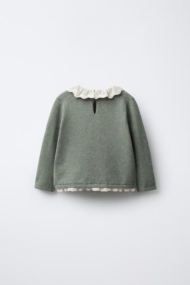 PULL EN MAILLE À DENTELLE - Vert clair de Zara - Image 1