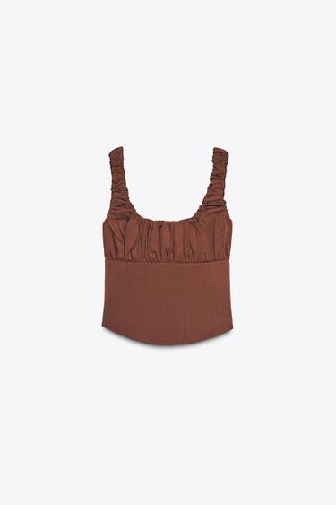 TOP COMBINADO INTERLOCK POPELÍN - Marrón de Zara - Imagen 0