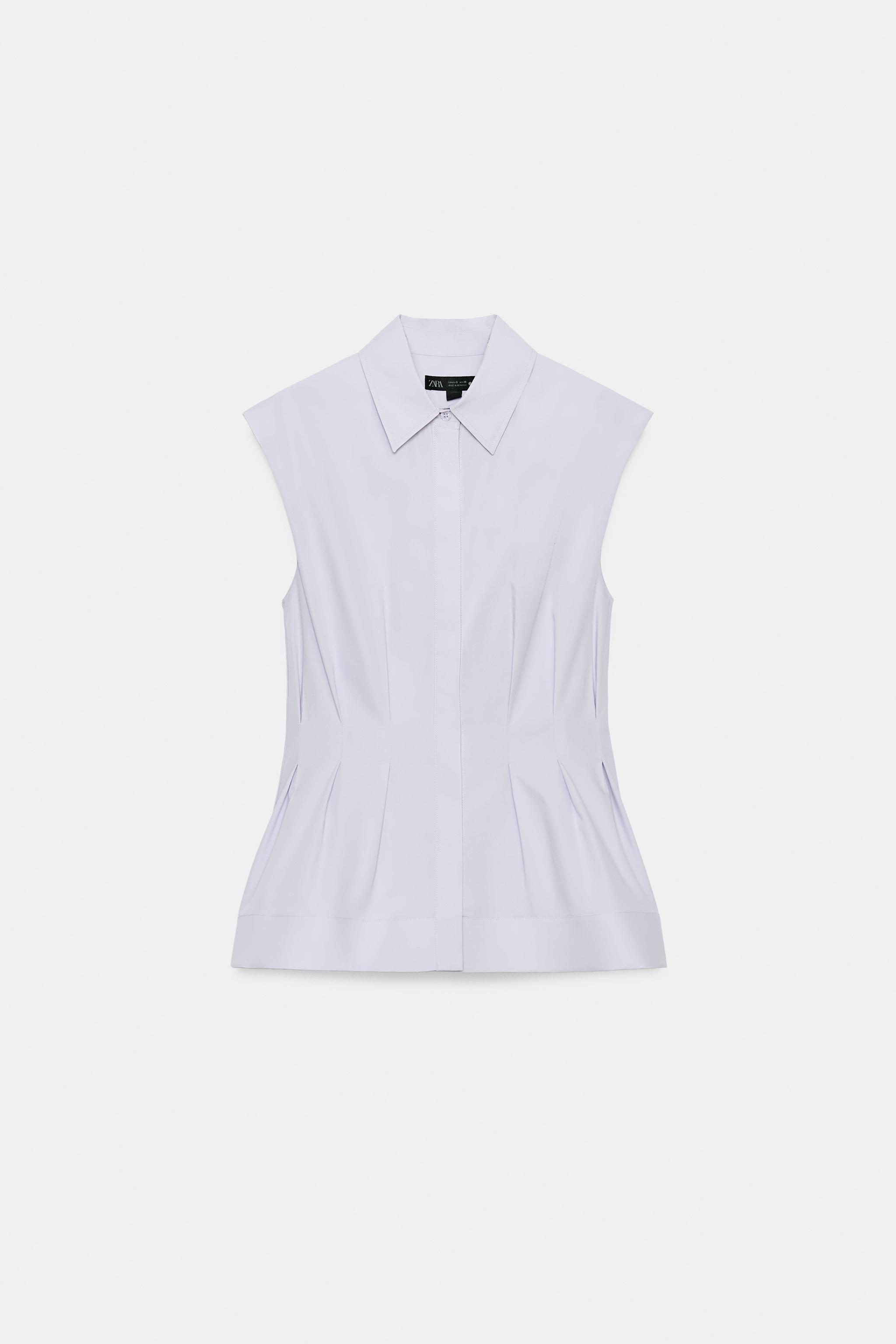 PLEATED SLEEVELESS SHIRT ZW COLLECTION - Blue / White | ZARA