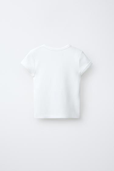 T-SHIRT CÔTELÉ COL EN V - Blanc de Zara - Image 1