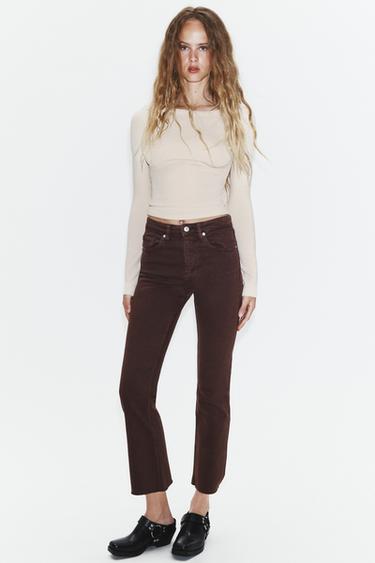 Zara TRF CROPPED FLARE HIGH WAIST JEANS - Dark eggplant