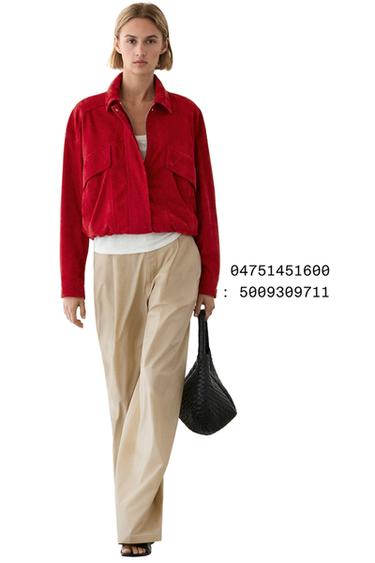 Chaqueta bomber detalle bolsillos piel ante - Rojo de Zara