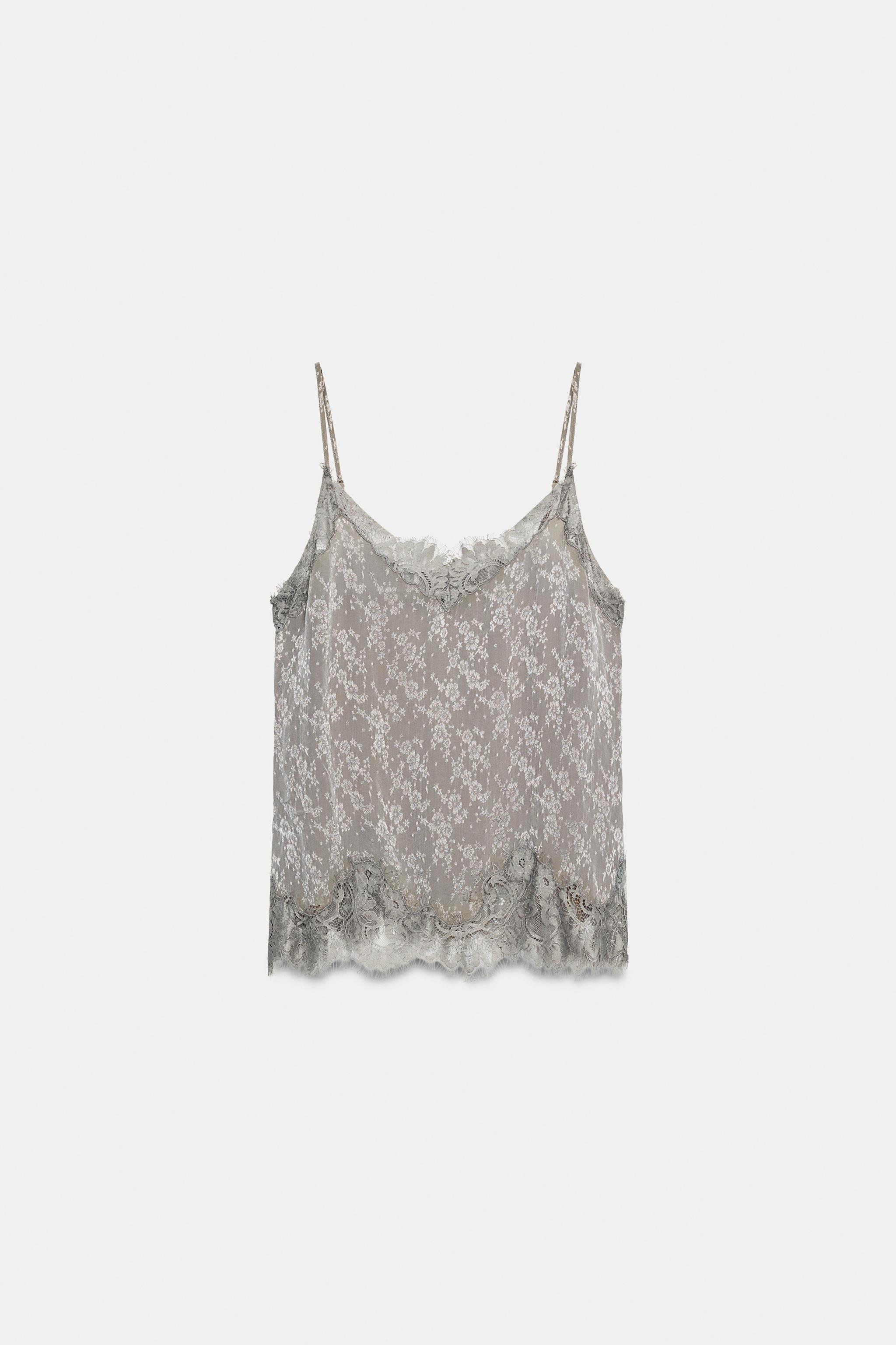ZW COLLECTION ジャカード ランジェリートップ - グレーマール | ZARA