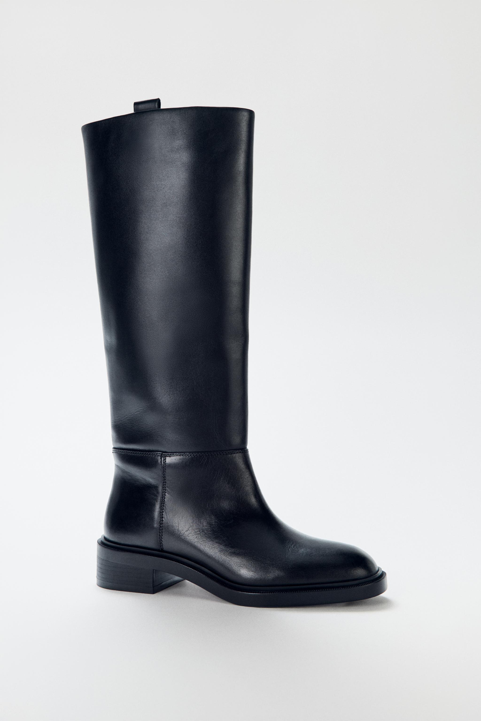 新品タグ付き ZARA リアルレザー本皮革 ロングブーツ サイズ40 黒