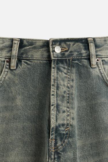 Zara BAGGY WIDE FIT JEANS - Blue / Green