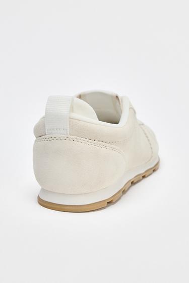 SPLIT SUEDE RUNNING TRAINERS - Ecru White by Zara - Image 3