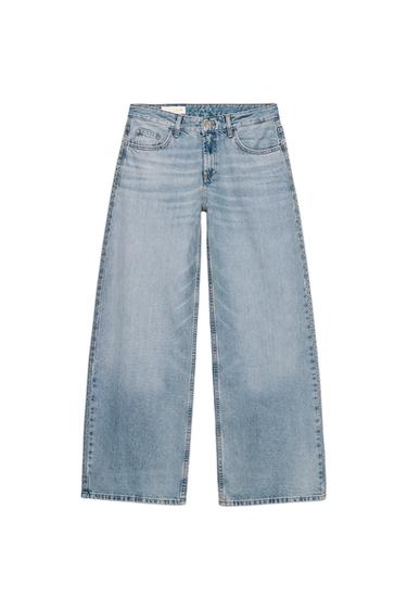 Zara TRF EXTRA WIDE LEG HIGH WAIST STUDDED JEANS - Light blue