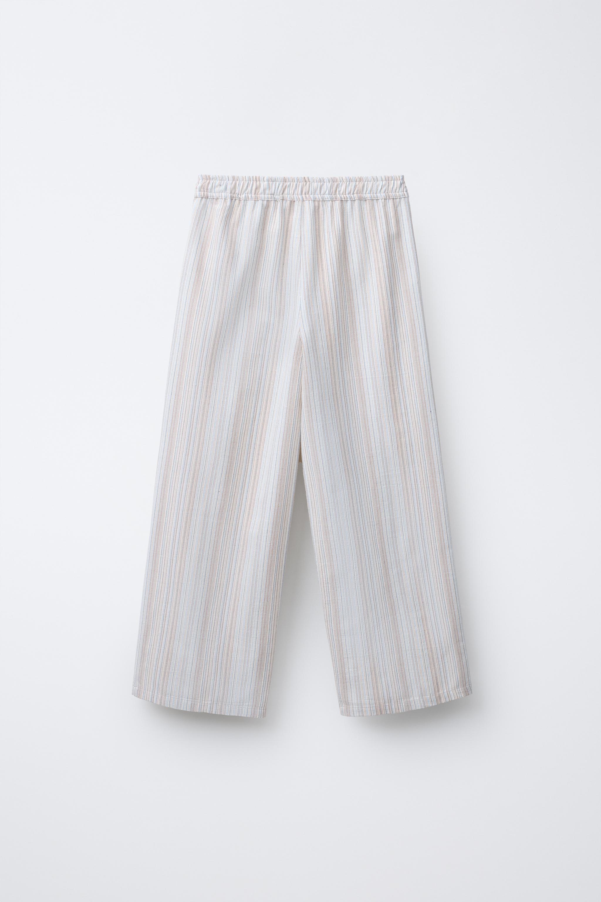 ZARA ストライプ柄リネン混紡パンツ ZW COLLECTION 3521/140 リネン混ストライプニットパンツ - ブラック/ホワイト | ZARA