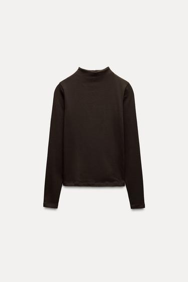 Zara TURTLENECK T-SHIRT - Chocolate