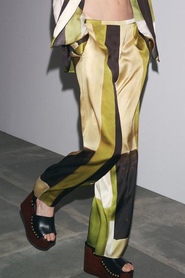 SATIN PRINTED TROUSERS - Green by Zara - Image 1
