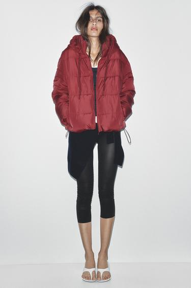 Zara WATER REPELLENT WINDPROOF HOODED SHORT ANORAK - Maroon