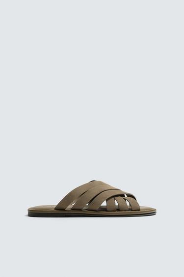 Zara LEATHER STRAP SANDALS - Taupe Gray