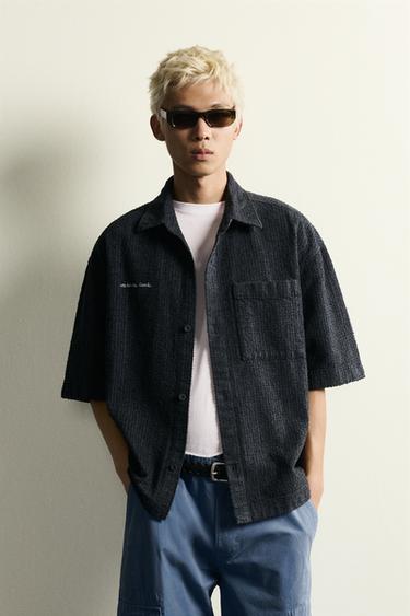 SOBRECAMISA BOXY FIT TEXTURA BORDADO - Marino de Zara