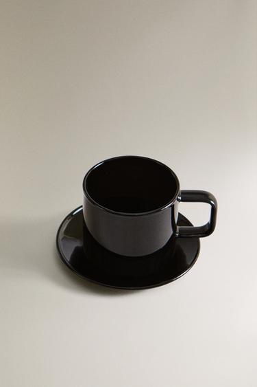 BOROSILICATE GLASS MUG AND SAUCER - Black by Zara - Image 1
