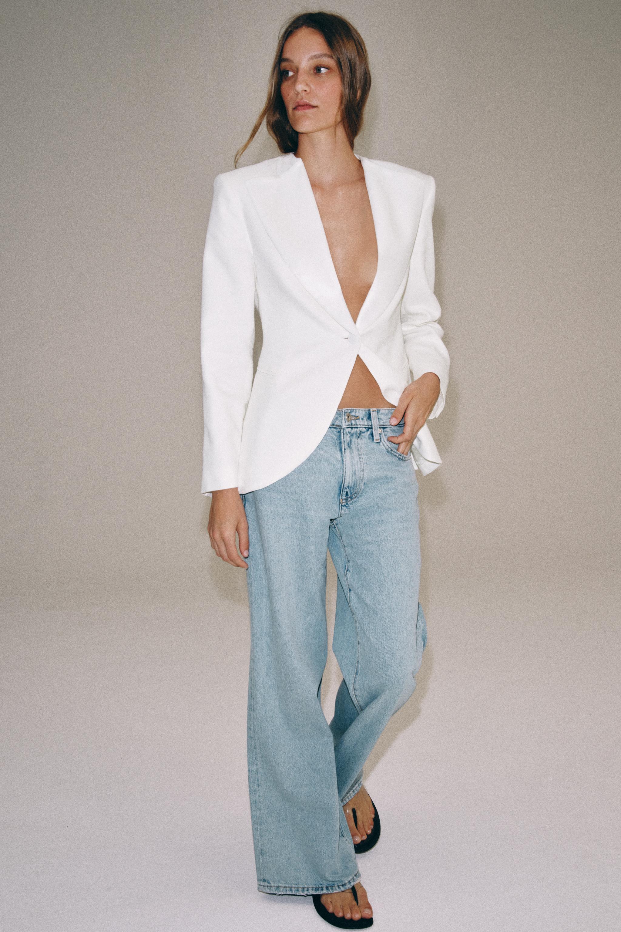 完売品ZARA JEANS ZW COLLECTION ワイドレッグ ローライズ ZW COLLECTION ローライズワイドレッグデニムパンツ - ホワイト | ZARA