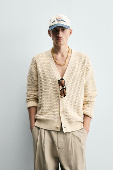TEXTURED COTTON CARDIGAN - Beige by Zara
