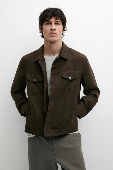 Zara 100% linen cardigan with pocket details - Dark khaki