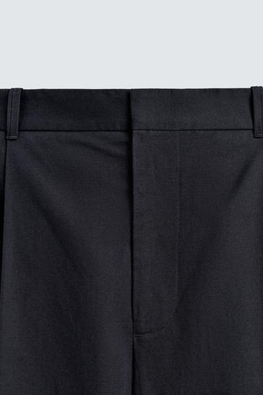 TEXTURED COTTON/LINEN TROUSERS - Navy blue by Zara